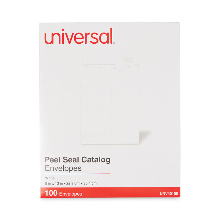 Universal® Peel Seal Strip Catalog Envelope, #10 1/2, Square Flap, Self-Adhesive Closure, 9 x 12, White, 100/Box (UNV40100)