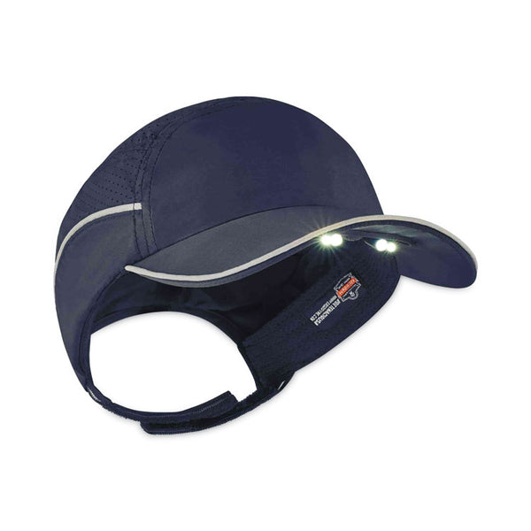 ergodyne® Skullerz 8965 Lightweight Bump Cap Hat with LED Lighting, Short Brim, Navy, Ships in 1-3 Business Days (EGO23338) Each