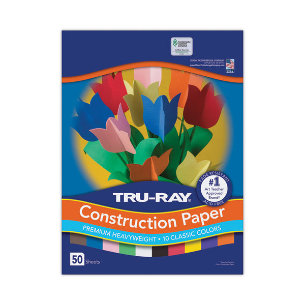 Pacon® Tru-Ray Construction Paper, 76 lb Text Weight, 12 x 18, Assorted Standard Colors, 50/Pack (PAC103063) Pack of 50