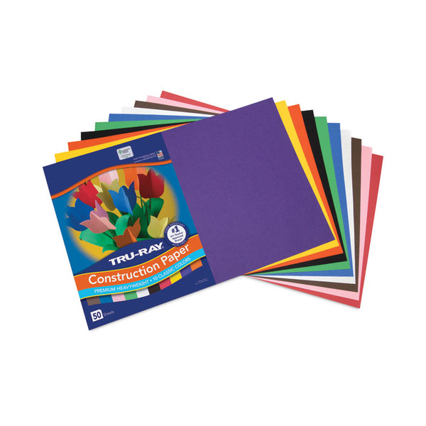 Pacon® Tru-Ray Construction Paper, 76 lb Text Weight, 12 x 18, Assorted Standard Colors, 50/Pack (PAC103063) Pack of 50