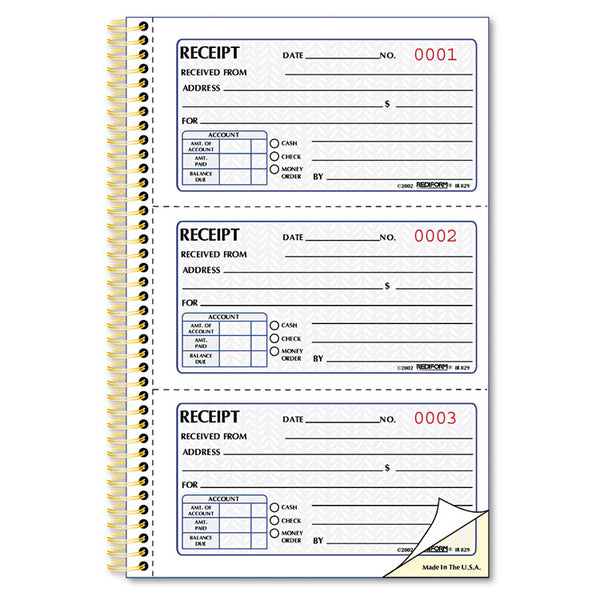 Rediform® Gold Standard Money Receipt Book, Two-Part Carbonless, 5 x 2.75, 3 Forms/Sheet, 225 Forms Total (RED8L829) Each