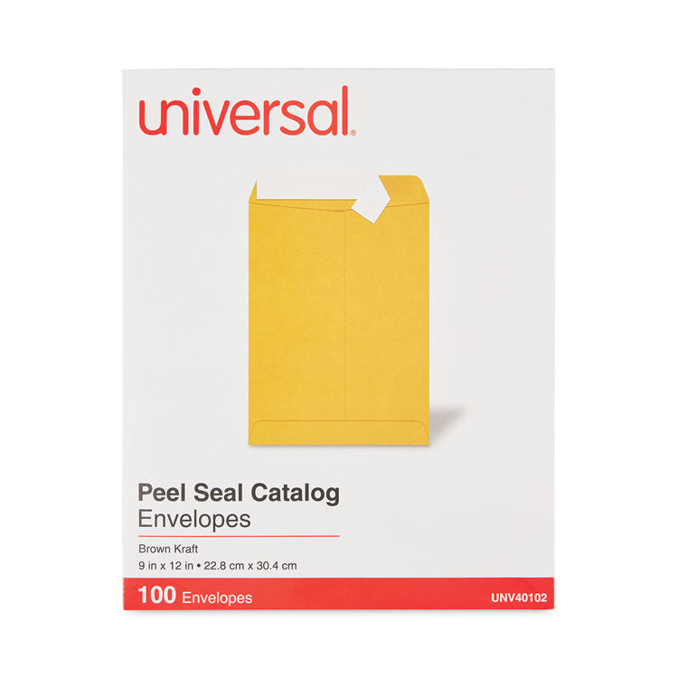 Universal® Peel Seal Strip Catalog Envelope, #10 1/2, Square Flap, Self-Adhesive Closure, 9 x 12, Natural Kraft, 100/Box (UNV40102) Box of 100