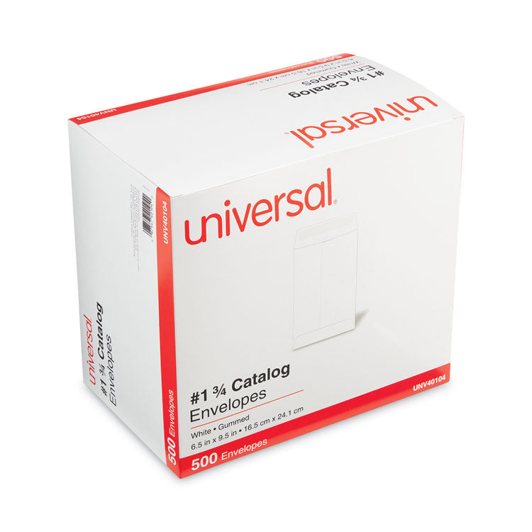 Universal® Catalog Envelope, 24 lb Bond Weight Paper, #1 3/4, Square Flap, Gummed Closure, 6.5 x 9.5, White, 500/Box (UNV40104)