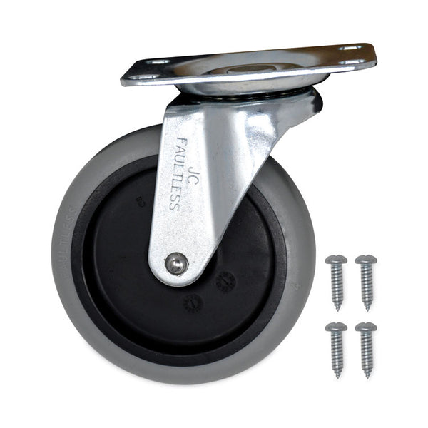 Rubbermaid® Commercial Non-Marking Plate Casters, Swivel Mount Plate, 4" Wheel, Black/Gray/Silver (SGSFG1011L20000)