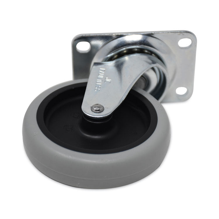 Rubbermaid® Commercial Non-Marking Plate Casters, Swivel Mount Plate, 4" Wheel, Black/Gray/Silver (SGSFG1011L20000)