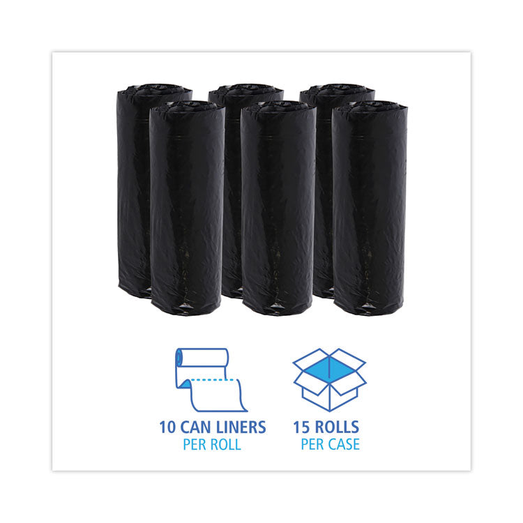 Boardwalk® Low-Density Waste Can Liners, 16 gal, 1 mil, 24 x 32, Black, 10 Bags/Roll, 15 Rolls/Carton (BWK510)