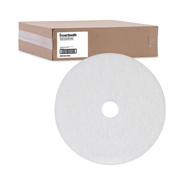 Boardwalk® Polishing Floor Pads, 21" Diameter, White, 5/Carton (BWK4021WHI)