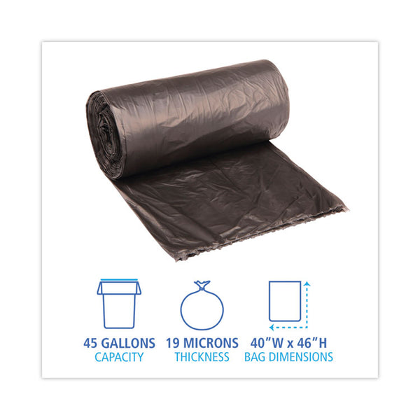 Boardwalk® High-Density Can Liners, 45 gal, 19 microns, 40" x 46", Black, 25 Bags/Roll, 6 Rolls/Carton (BWK404622BLK) 6 Rolls