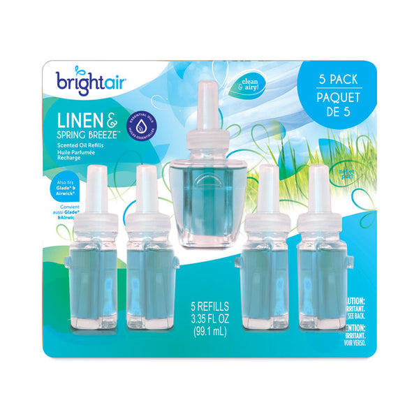 BRIGHT Air® Electric Scented Oil Air Freshener Refill, Linen and Spring Breeze, 0.67 oz Bottle, 5/Pack, 6 Pack/Carton (BRI900669CT)