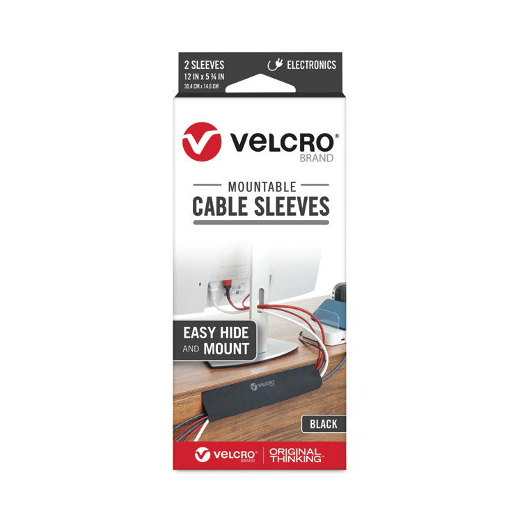 VELCRO® Brand Mountable Cable Sleeves, 5.75" X 12", Black, 2/Pack (VEK30797) Pack of 2