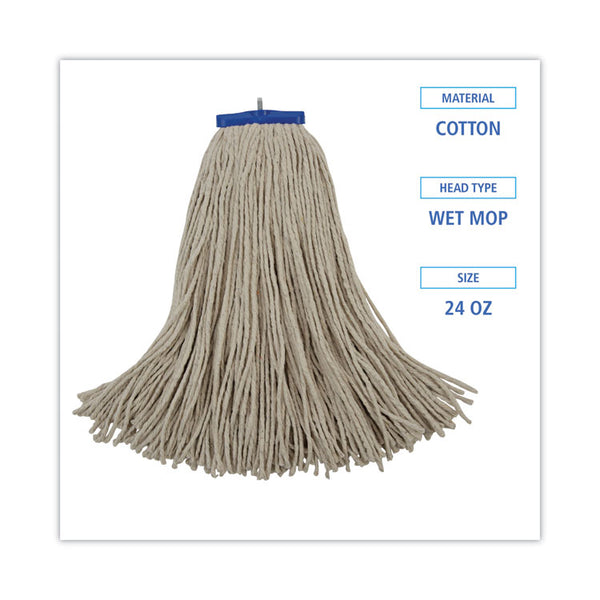 Boardwalk® Cut-End Lie-Flat Wet Mop Head, Cotton, 24oz, White (BWK724CEA)