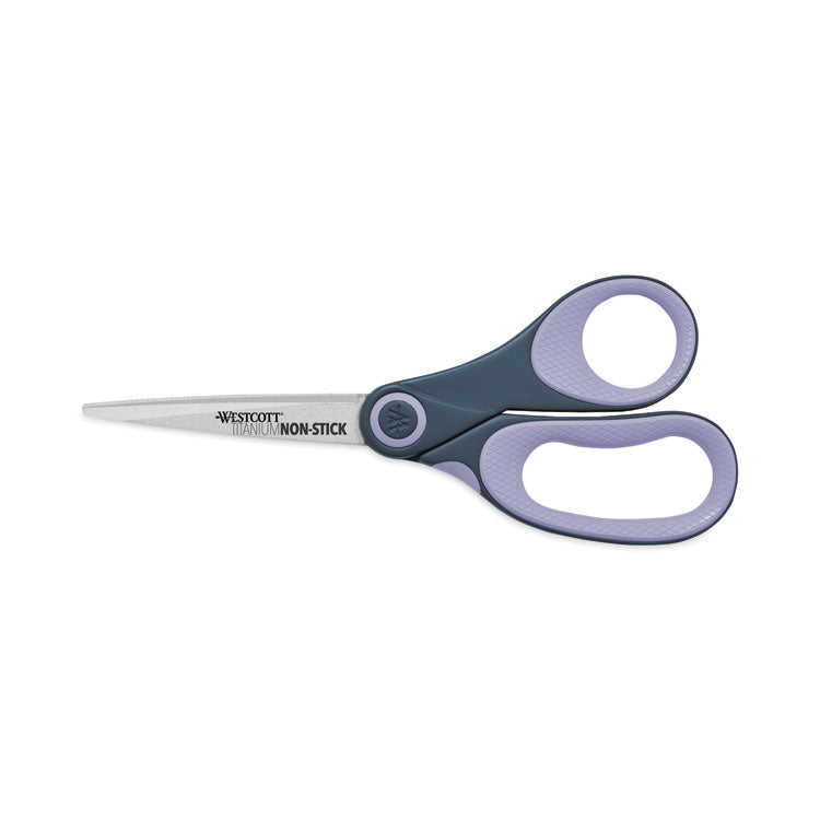 Westcott® Non-Stick Titanium Bonded Scissors, 8" Long, 3.25" Cut Length, Gray/Purple Straight Handle (ACM14910) Each