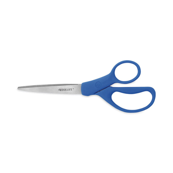 Westcott® Preferred Line Stainless Steel Scissors, 8" Long, 3.5" Cut Length, Blue Straight Handles, 2/Pack (ACM15452) Pack of 2