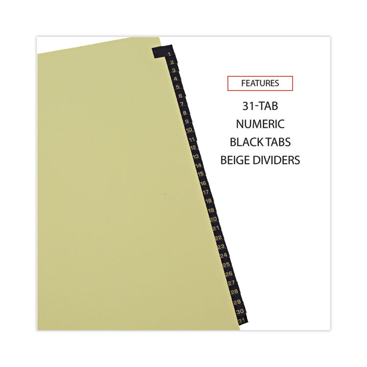 Universal® Deluxe Preprinted Simulated Leather Tab Dividers with Gold Printing, 31-Tab, 1 to 31, 11 x 8.5, Buff, 1 Set (UNV20822)