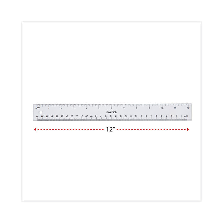 Universal® Clear Plastic Ruler, Standard/Metric, 12" Long, Clear (UNV59022)