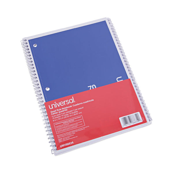 Universal® Wirebound Notebook, 1-Subject, Quadrille Rule (4 sq/in), Assorted Cover Colors, (70) 10.5 x 8 Sheets, 4/Pack (UNV66634)