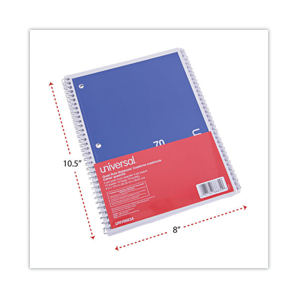 Universal® Wirebound Notebook, 1-Subject, Quadrille Rule (4 sq/in), Assorted Cover Colors, (70) 10.5 x 8 Sheets, 4/Pack (UNV66634)