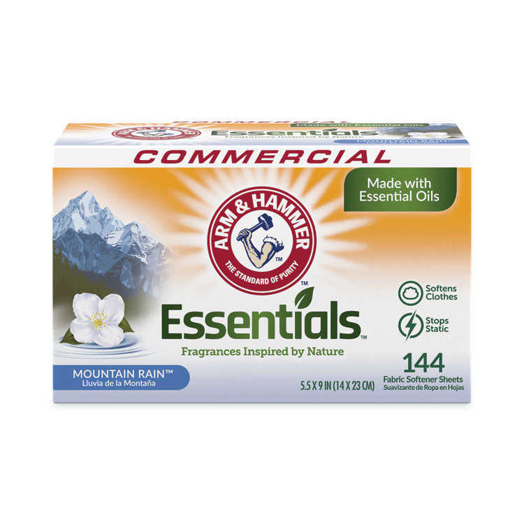 Arm & Hammer™ Essentials Dryer Sheets, Mountain Rain, 144 Sheets/Box, 6 Boxes/Carton (CDC3320000102) Case of 6 Boxes