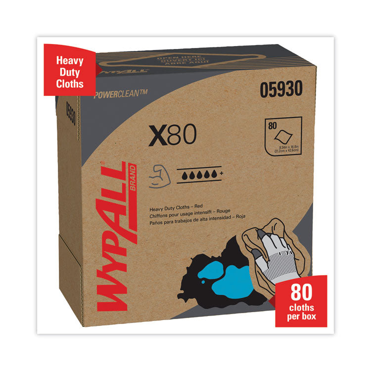 WypAll® X80 Cloths, HYDROKNIT, POP-UP Box, 8.34 x 16.8, Red, 80/Box, 5 Box/Carton (KCC05930)