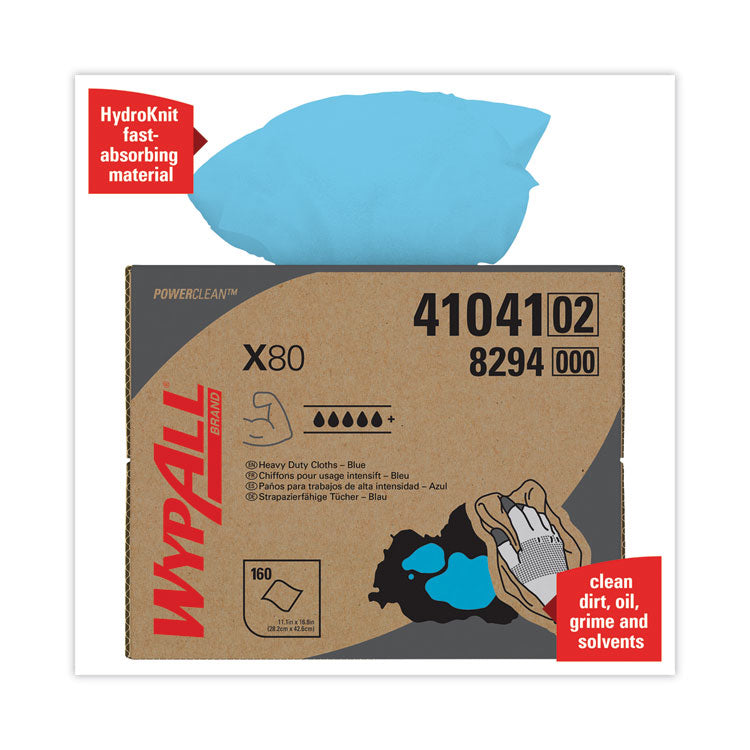 WypAll® Power Clean X80 Heavy Duty Cloths, 11.1 x 16.8, Blue, 160 Wipers/Carton (KCC41041)