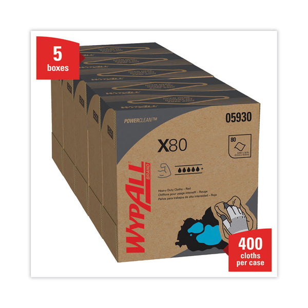 WypAll® X80 Cloths, HYDROKNIT, POP-UP Box, 8.34 x 16.8, Red, 80/Box, 5 Box/Carton (KCC05930)