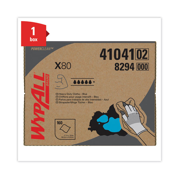 WypAll® Power Clean X80 Heavy Duty Cloths, 11.1 x 16.8, Blue, 160 Wipers/Carton (KCC41041)
