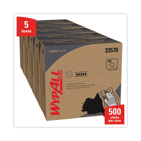 WypAll® Power Clean Oil, Grease and Ink Cloths, POP-UP Box, 8.8 x 16.8, Blue, 100/Box, 5/Carton (KCC33570)