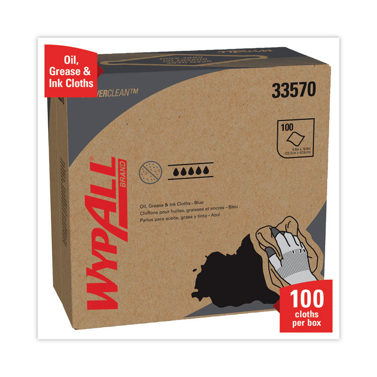 WypAll® Power Clean Oil, Grease and Ink Cloths, POP-UP Box, 8.8 x 16.8, Blue, 100/Box, 5/Carton (KCC33570)