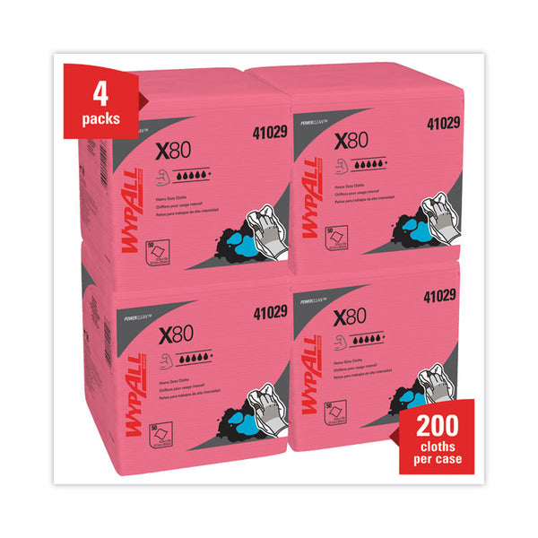 WypAll® Power Clean X80 Heavy Duty Cloths,, 12.5 x 12, Red, 50/Box, 4 Boxes/Carton (KCC41029)
