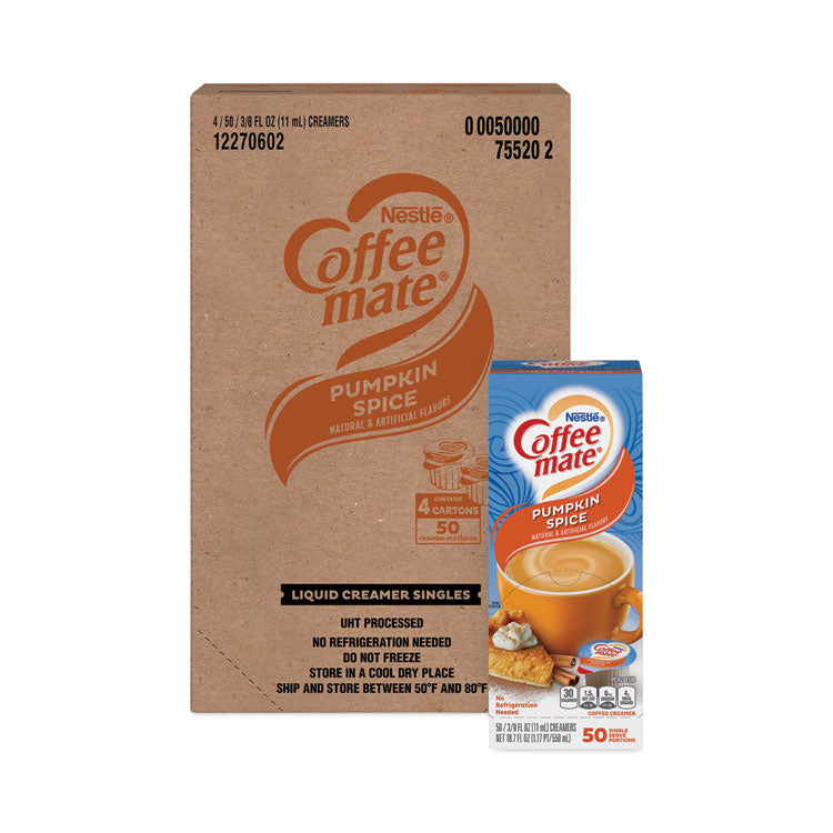 Coffee mate® Liquid Coffee Creamer, Pumpkin Spice, 0.38 oz Mini Cups, 50/Box, 4 Boxes/Carton, 200 Total/Carton (NES75520CT) Case of 200 Default Title product photo