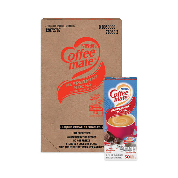 Coffee mate® Liquid Coffee Creamer, Peppermint Mocha, 0.38 oz Mini Cups, 50/Box, 4 Boxes/Carton, 200 Total/Carton (NES76060CT)