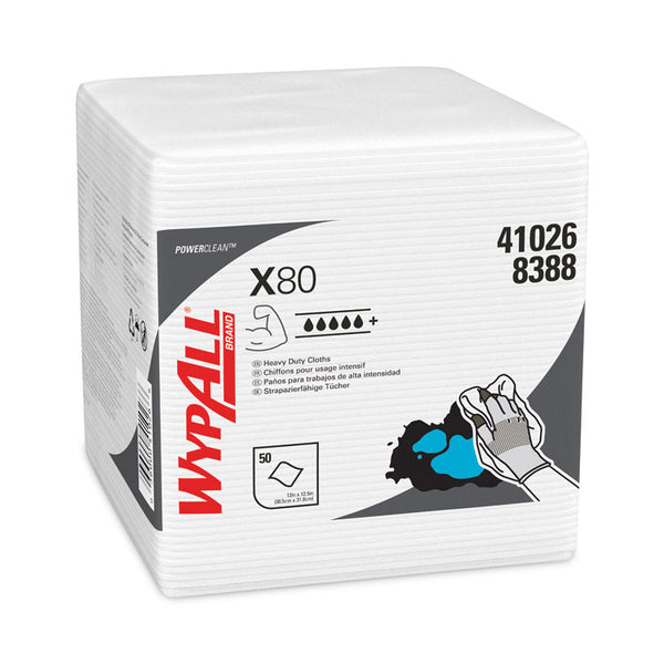 WypAll® Power Clean X80 Heavy Duty Cloths, 1/4 Fold, 12.5 x 12, White, 50/Box, 4 Boxes/Carton (KCC41026)