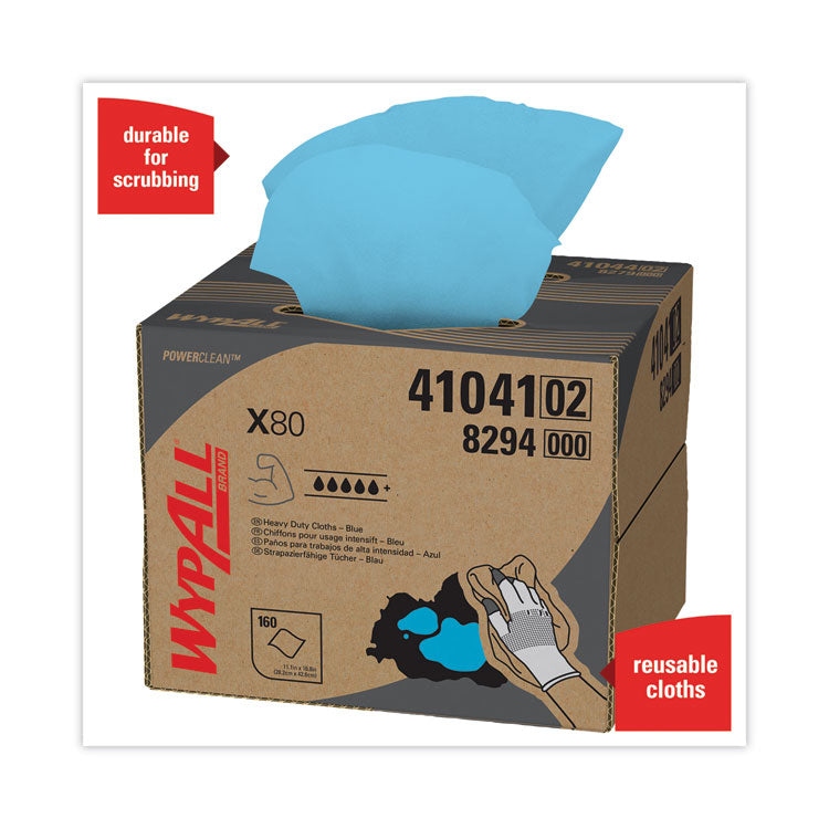 WypAll® Power Clean X80 Heavy Duty Cloths, 11.1 x 16.8, Blue, 160 Wipers/Carton (KCC41041)