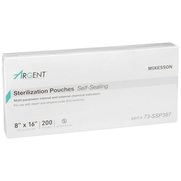 McKesson Argent™ Sure-Check® Sterilization Pouch Ethylene Oxide (EO) Gas / Steam 8 X 16 Inch Transparent / Blue Self Seal Paper / Film (527135_BX) 1/BX
