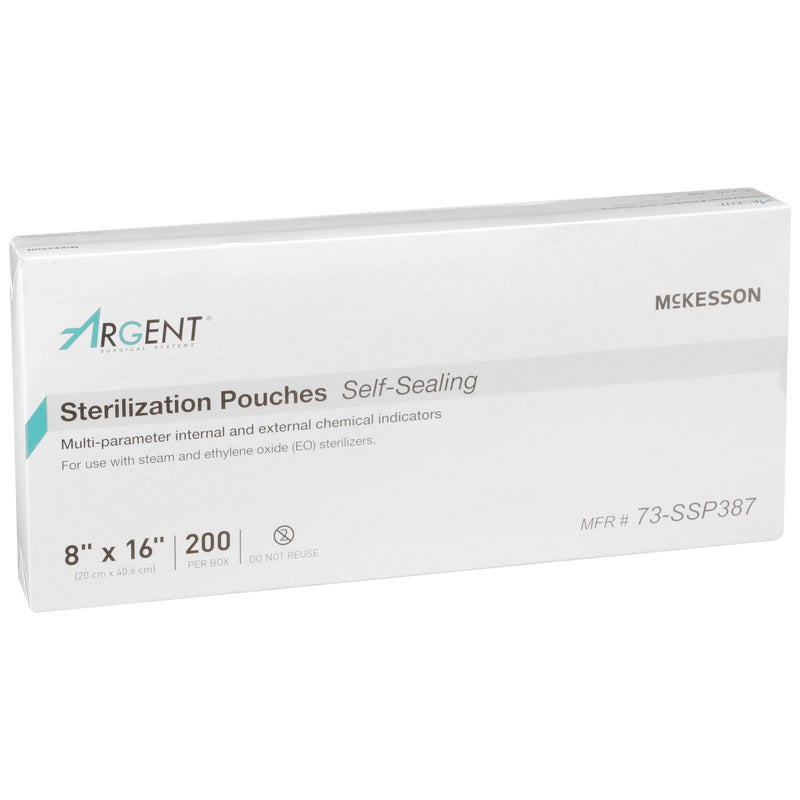 McKesson Argent™ Sure-Check® Sterilization Pouch Ethylene Oxide (EO) Gas / Steam 8 X 16 Inch Transparent / Blue Self Seal Paper / Film (527135_CS) 5/CS