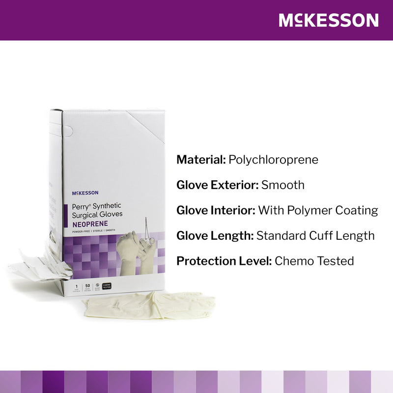 McKesson Perry® Synthetic Surgical Gloves Surgical Glove Size 7 Sterile Polychloroprene Standard Cuff Length Smooth Cream Chemo Tested (1044746_BX) 50/BX