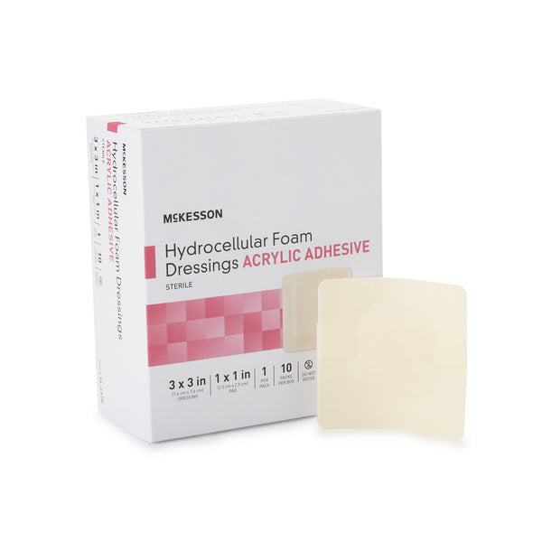 McKesson Foam Dressing 3 X 3 Inch With Border Film Backing Acrylic Adhesive Square Sterile (1138279_EA) 1/EA