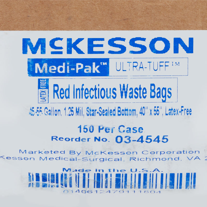 McKesson Biohazard Waste Bag Biohazard Symbol / Infectious Waste 45 to 55 gal. Red 40 X 55 Inch (185448_CS) 150/CS
