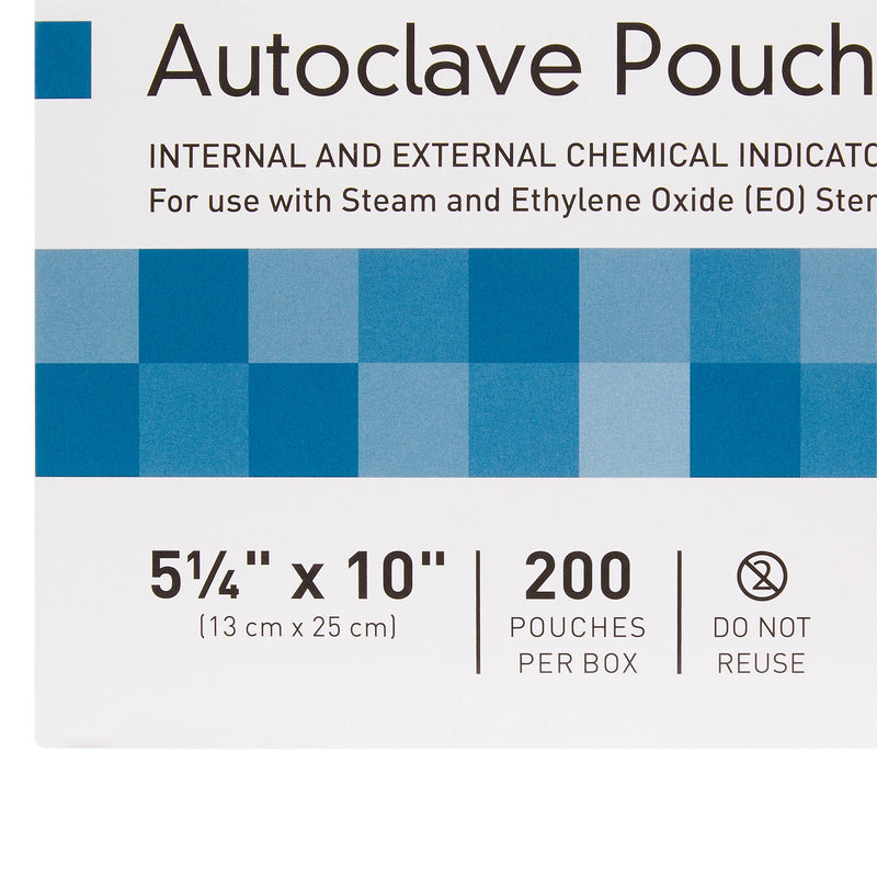 McKesson Sterilization Pouch Ethylene Oxide (EO) Gas / Steam 5-1/4 X 10 Inch Transparent Blue / White Self Seal Paper / Film (960944_CS) 2000/CS