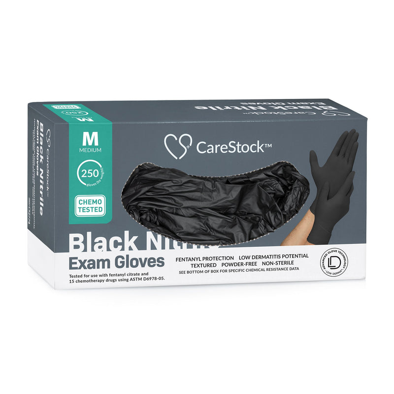 CareStock™ Exam Glove Medium NonSterile Nitrile Standard Cuff Length Fully Textured Black Not Rated (1230893_BX) 250/BX