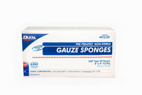 Dukal™ Gauze Sponge 4 X 4 Inch 12-Ply NonSterile X-Ray Detectable 100 per Pack (875560_BX) 100/BX