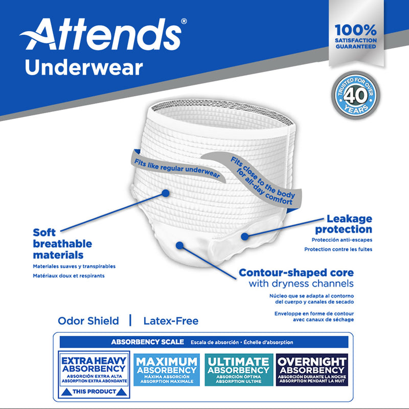 Attends® Care Unisex Adult Absorbent Underwear Pull On with Tear Away Seams X-Large Disposable Heavy Absorbency (1028713_BG) 25/BG