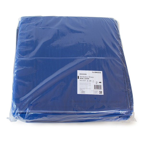 McKesson Sterilization Wrap White / Blue 36 X 36 Inch Dual Layer SMS Polypropylene (1243682_BG) 36/BG