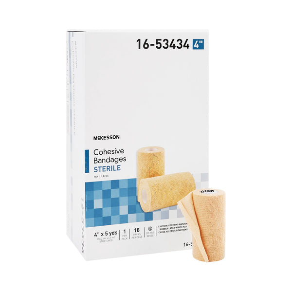 McKesson Cohesive Bandage 4 Inch X 5 Yard Self-Adherent Closure Tan Sterile Standard Compression (520556_CS) 18/CS
