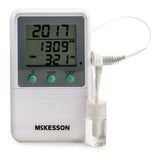 McKesson Digital Refrigerator / Freezer Thermometer with Alarm Fahrenheit / Celsius -58° to +158°F (-50° to +70°C) Glycol Bottle Probe Multiple Mounting Options Battery Operated (1074438_EA) 1/EA