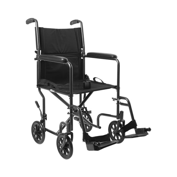 McKesson Transport Chair 19 Inch Seat Width Full Length Arm Swing-Away Footrest Steel Frame with Silver Vein Finish (1065255_EA) 1/EA