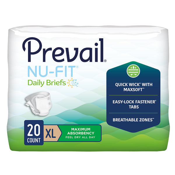Prevail® Nu-Fit® Unisex Adult Incontinence Brief X-Large Disposable Heavy Absorbency (1261578_CS) 80/CS