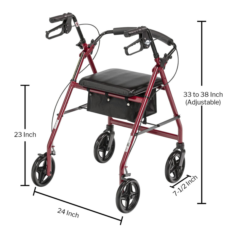 McKesson 4 Wheel Rollator Red Adjustable Height Aluminum Frame (1205410_CS) 1/CS