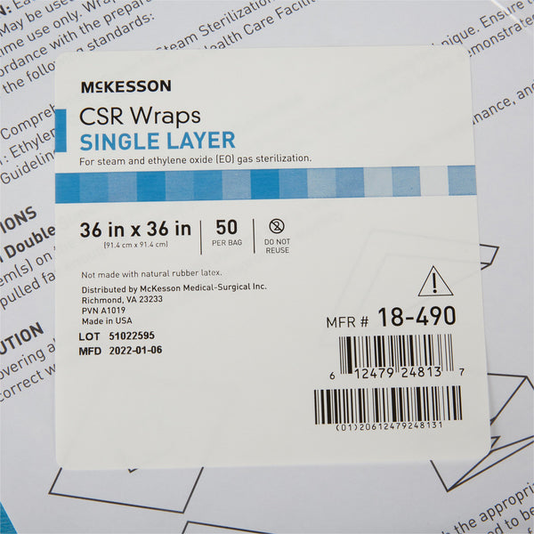 McKesson Sterilization Wrap Blue 36 X 36 Inch Single Layer Cellulose Steam / EO Gas (1156175_BX) 1/BX