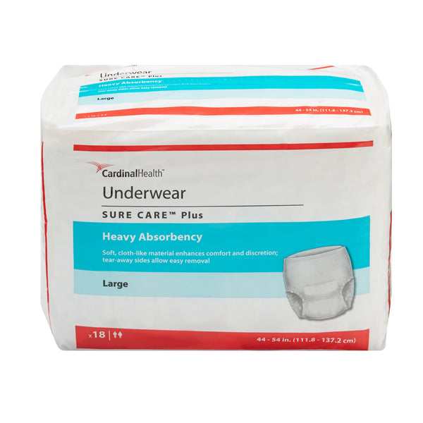 Sure Care™ Plus Unisex Adult Absorbent Underwear Pull On with Tear Away Seams Large Disposable Heavy Absorbency (409346_CS) 72/CS